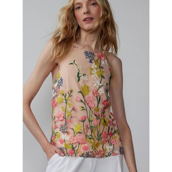 NY&CO New York company Large NWT Sleeveless Halter Neck Embroidered Tank floral - Picture 2 of 9